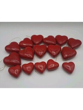 Vtg Lot Of 16 Red Plastic Heart Ornaments Holiday